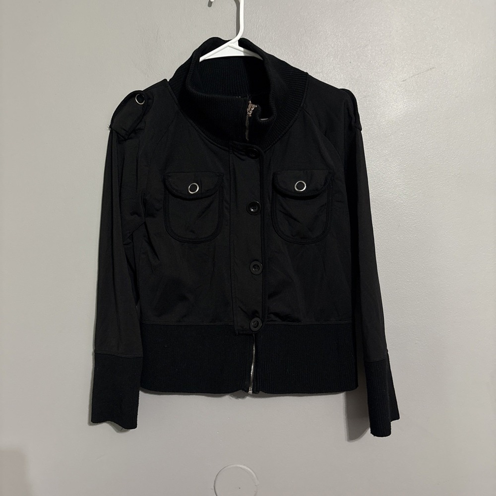 Women's BCBG MAXAZRIA Black Full Zip Jacket Size Large Mock Neck See Pictures